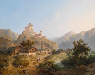 View of the Village and Castle Tarasp in Lower Engadine in the Canton of Graubünden by A. de Fontenay